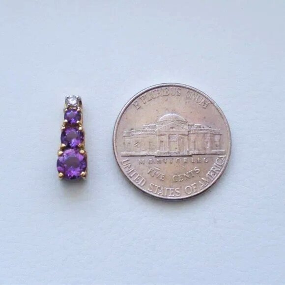 Vintage 14K Yellow Gold Deep Purple Amethyst Genuine Diamond Journey Pendant - Picture 4 of 4